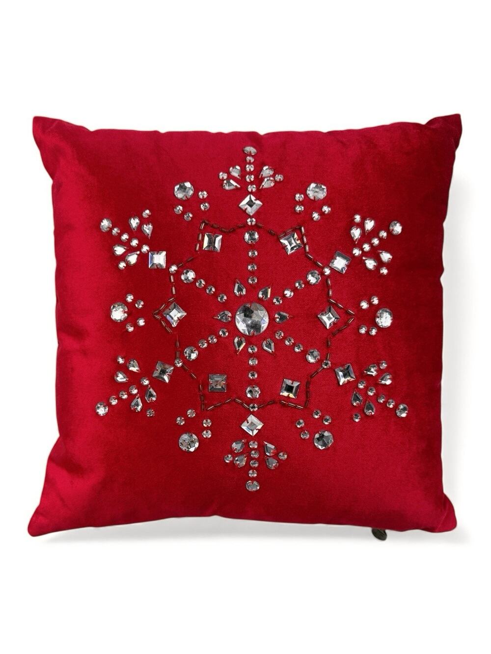 Pier 1 Imports Red Velvet Pillow Crystal Snowflake Christmas Elegant 12X12